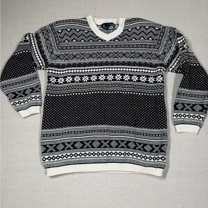 Vintage 80s Lizsport Nordic Fair Isle Sweater w Shoulder Pads